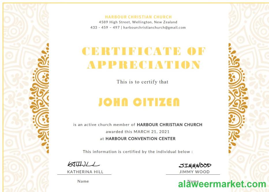 USA Church Certificate of Appreciation